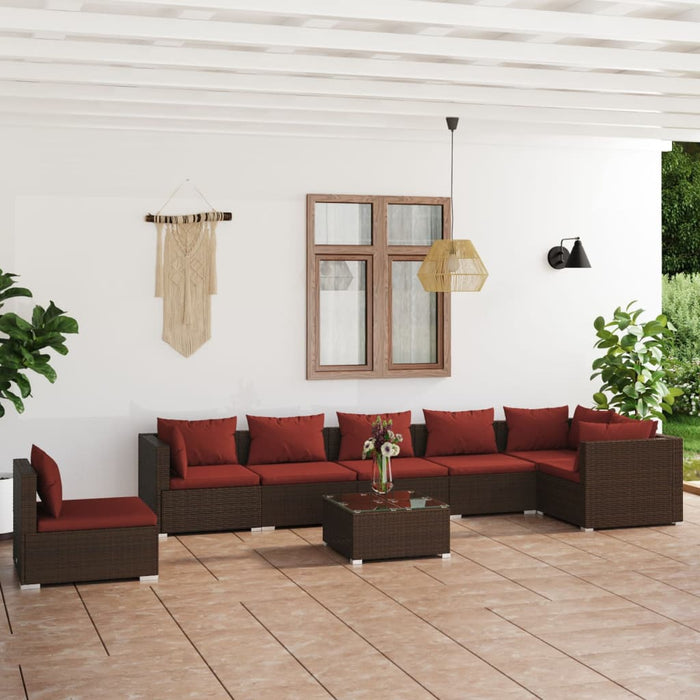 8-tlg. Garten-Lounge-Set mit Kissen Poly Rattan Braun