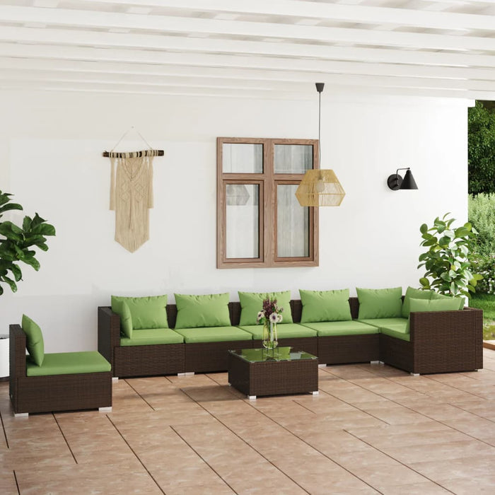 8-tlg. Garten-Lounge-Set mit Kissen Poly Rattan Braun