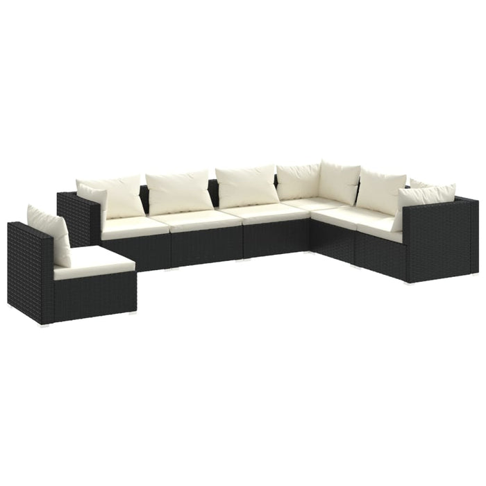 7-tlg. Garten-Lounge-Set mit Kissen Poly Rattan Schwarz