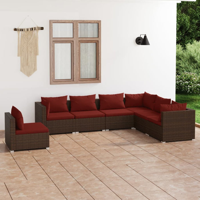 7-tlg. Garten-Lounge-Set mit Kissen Poly Rattan Braun