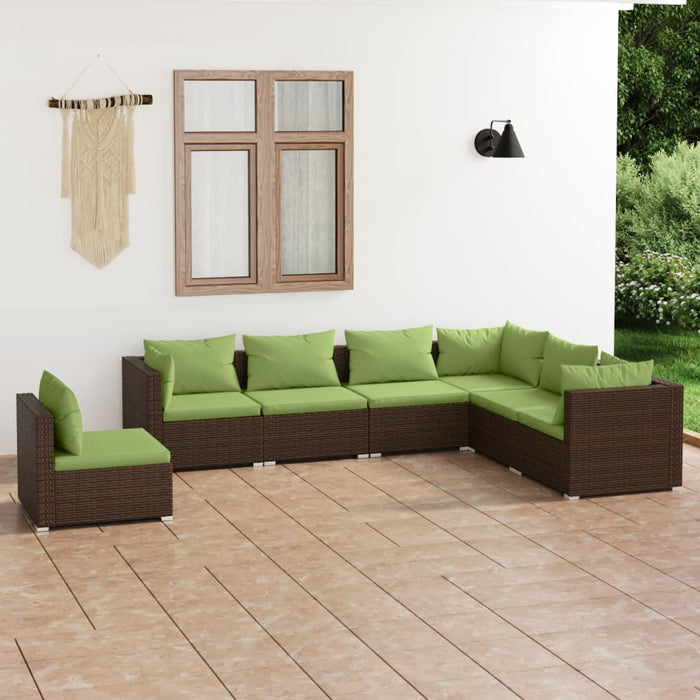 7-tlg. Garten-Lounge-Set mit Kissen Poly Rattan Braun