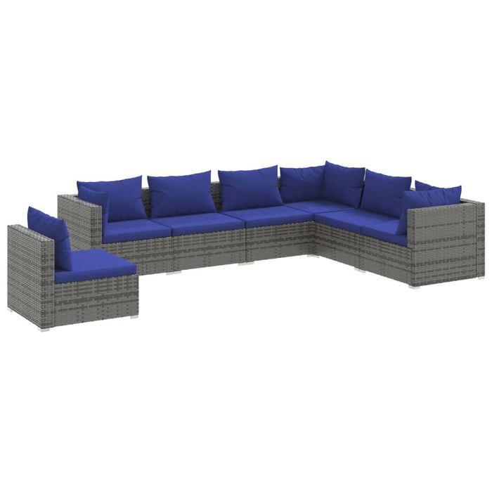 7-tlg. Garten-Lounge-Set mit Kissen Poly Rattan Grau