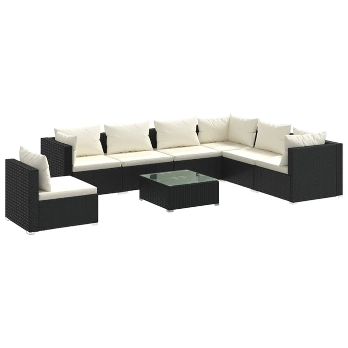 8-tlg. Garten-Lounge-Set mit Kissen Poly Rattan Schwarz