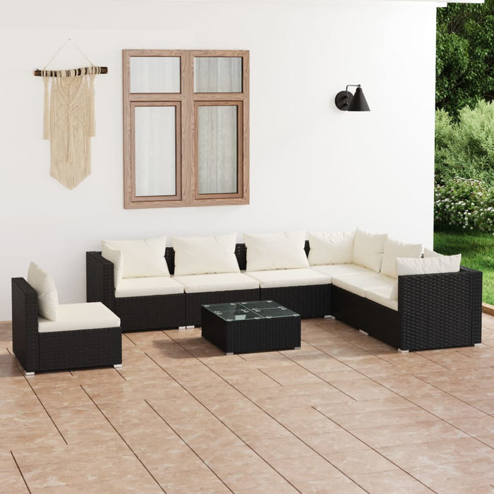 8-tlg. Garten-Lounge-Set mit Kissen Poly Rattan Schwarz