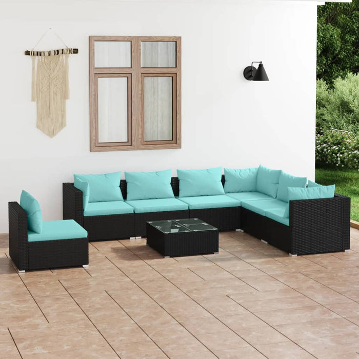 8-tlg. Garten-Lounge-Set mit Kissen Poly Rattan Schwarz