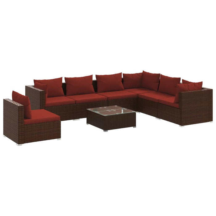 8-tlg. Garten-Lounge-Set mit Kissen Poly Rattan Braun