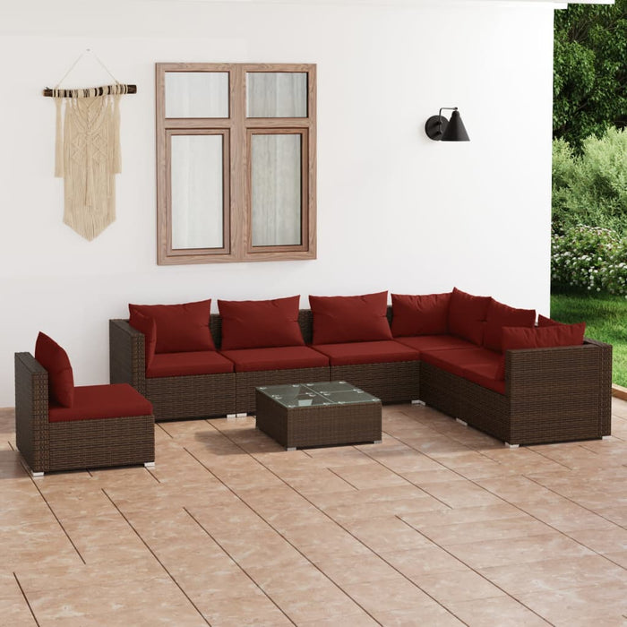8-tlg. Garten-Lounge-Set mit Kissen Poly Rattan Braun