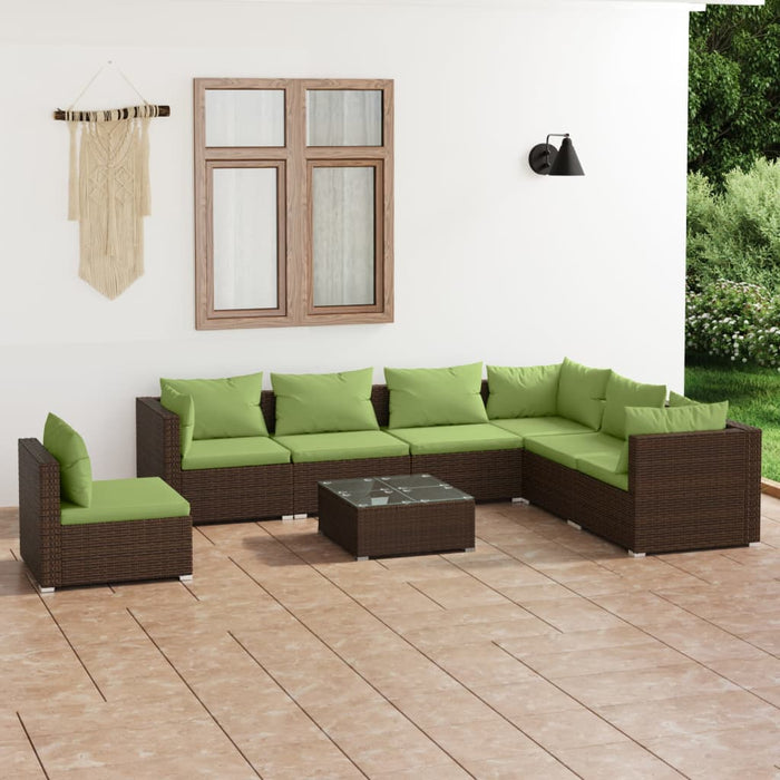 8-tlg. Garten-Lounge-Set mit Kissen Poly Rattan Braun