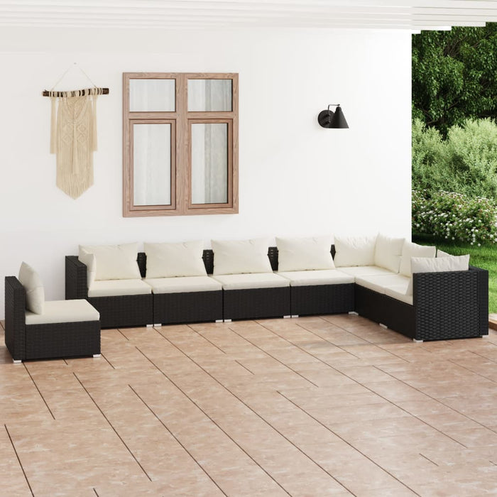 8-tlg. Garten-Lounge-Set mit Kissen Poly Rattan Schwarz