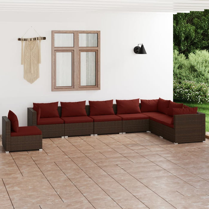 8-tlg. Garten-Lounge-Set mit Kissen Poly Rattan Braun