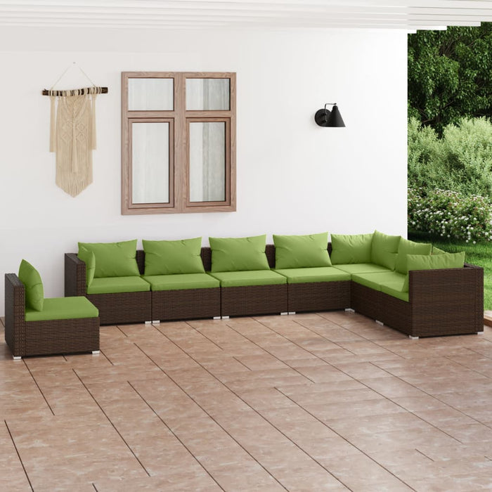 8-tlg. Garten-Lounge-Set mit Kissen Poly Rattan Braun