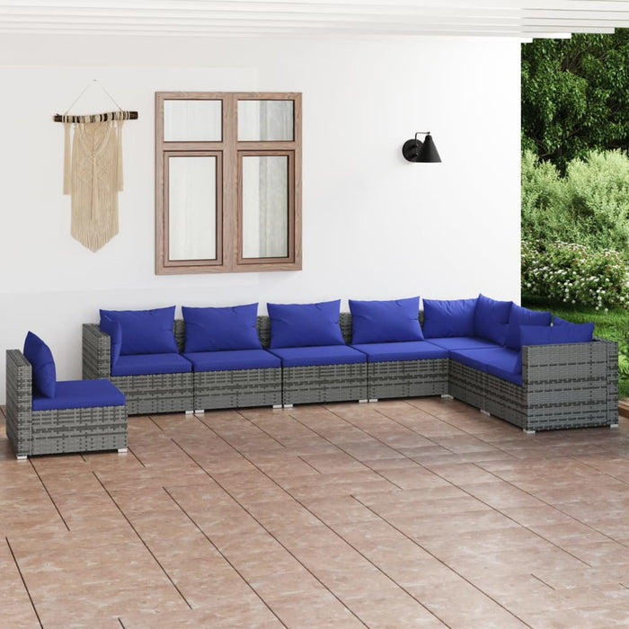 8-tlg. Garten-Lounge-Set mit Kissen Poly Rattan Grau