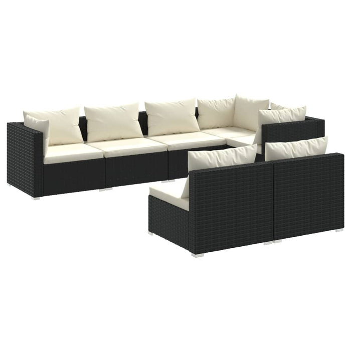 7-tlg. Garten-Lounge-Set mit Kissen Schwarz Poly Rattan