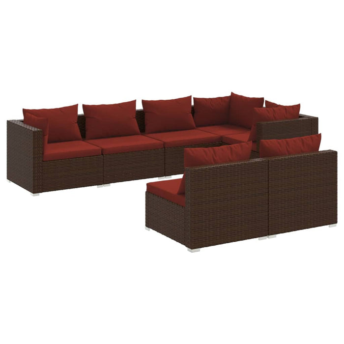 7-tlg. Garten-Lounge-Set mit Kissen Braun Poly Rattan
