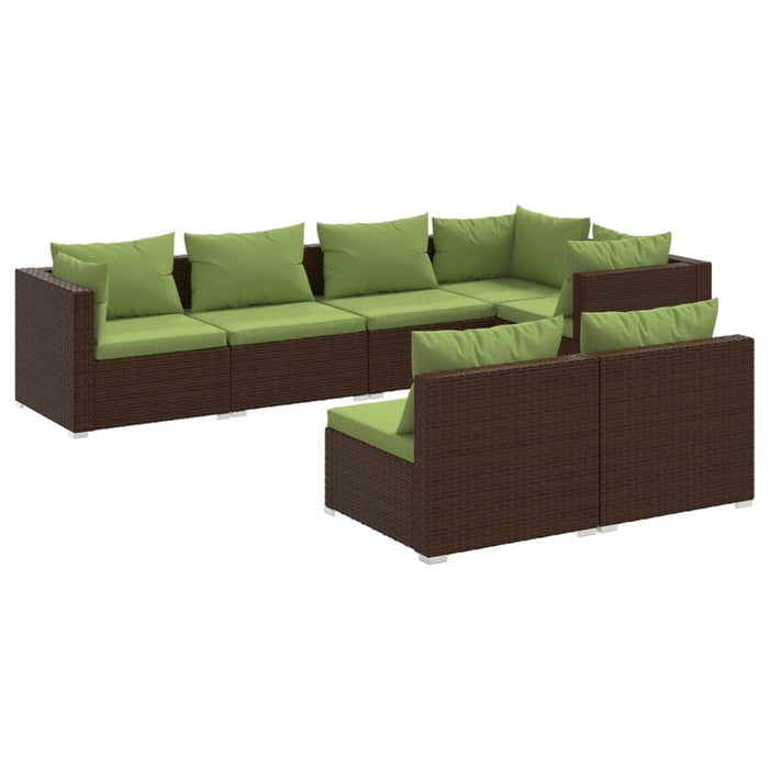 7-tlg. Garten-Lounge-Set mit Kissen Braun Poly Rattan