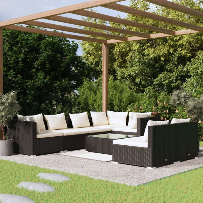 8-tlg. Garten-Lounge-Set mit Kissen Schwarz Poly Rattan