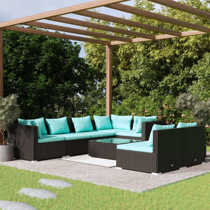 8-tlg. Garten-Lounge-Set mit Kissen Schwarz Poly Rattan