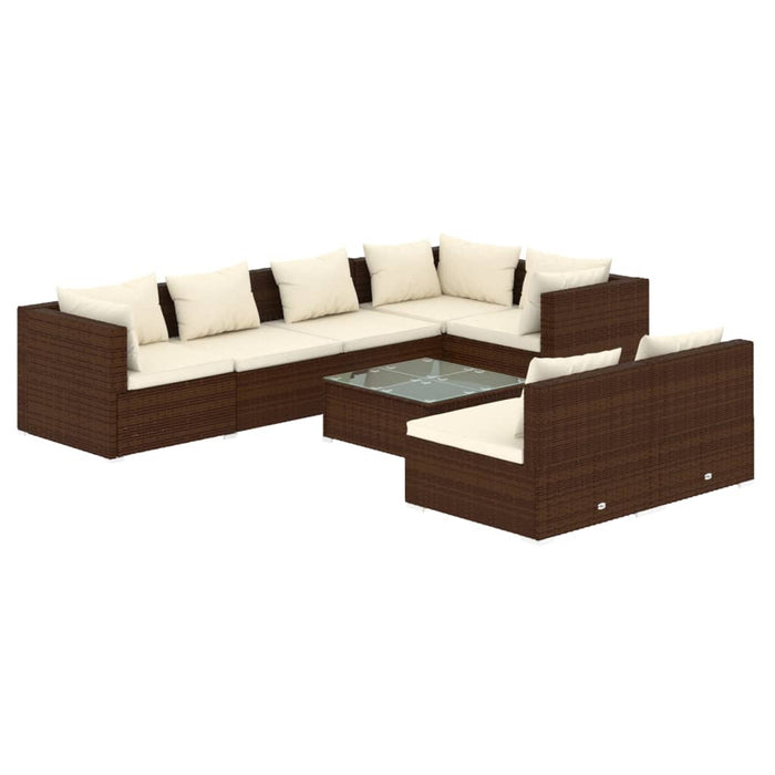 8-tlg. Garten-Lounge-Set mit Kissen Braun Poly Rattan