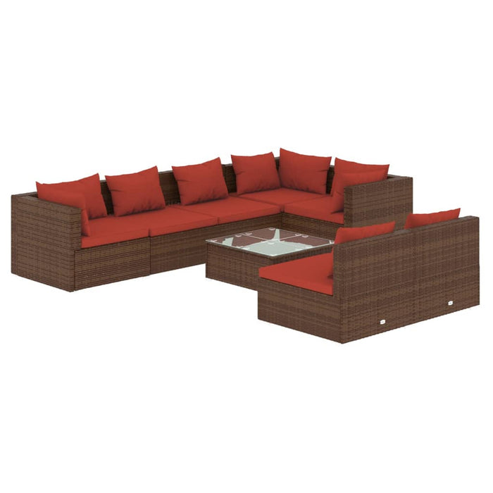 8-tlg. Garten-Lounge-Set mit Kissen Braun Poly Rattan