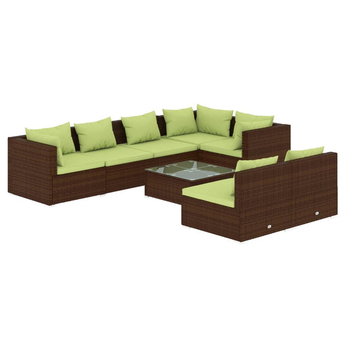 8-tlg. Garten-Lounge-Set mit Kissen Braun Poly Rattan