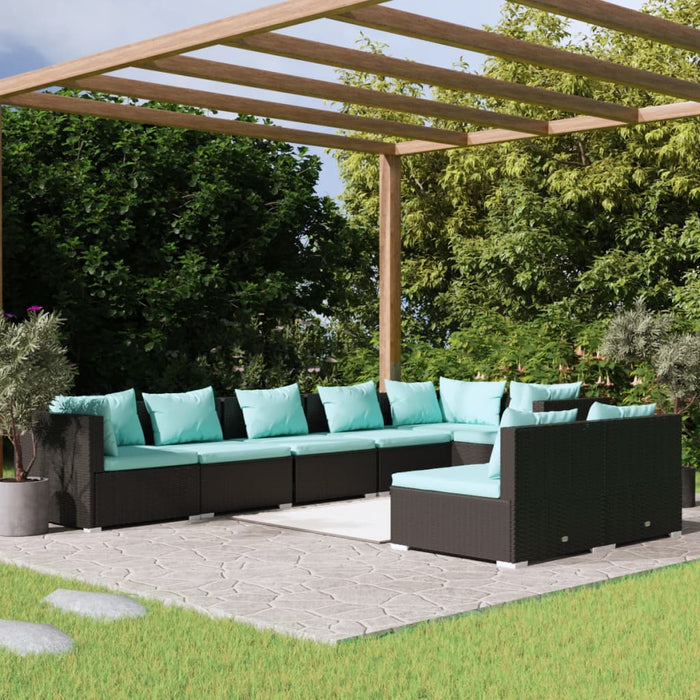 8-tlg. Garten-Lounge-Set mit Kissen Schwarz Poly Rattan