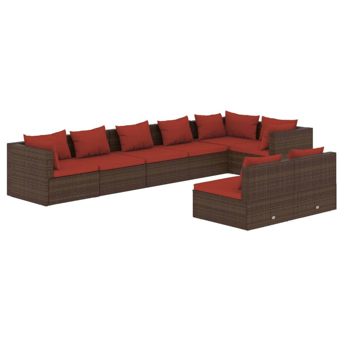 8-tlg. Garten-Lounge-Set mit Kissen Braun Poly Rattan