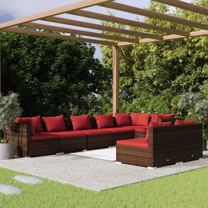 8-tlg. Garten-Lounge-Set mit Kissen Braun Poly Rattan