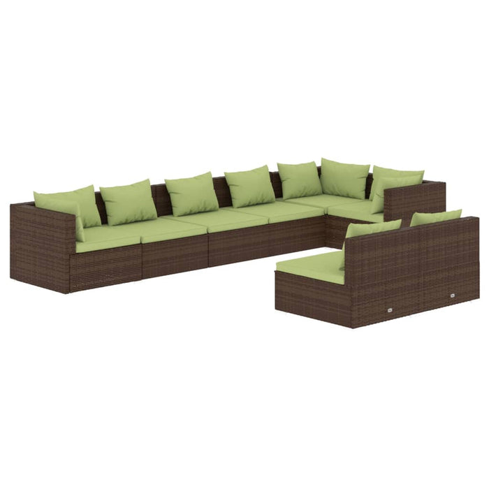 8-tlg. Garten-Lounge-Set mit Kissen Braun Poly Rattan
