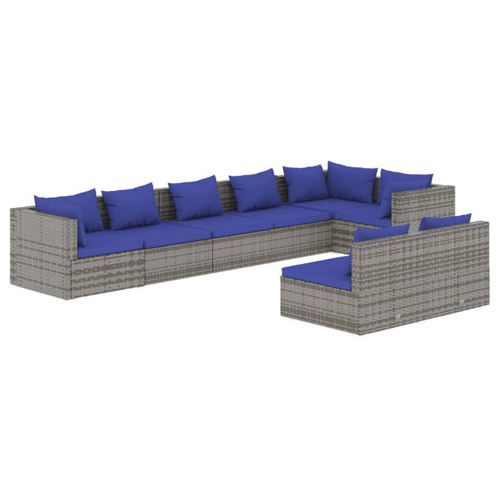 8-tlg. Garten-Lounge-Set mit Kissen Grau Poly Rattan