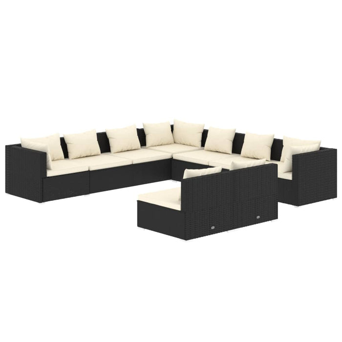 9-tlg. Garten-Lounge-Set mit Kissen Schwarz Poly Rattan