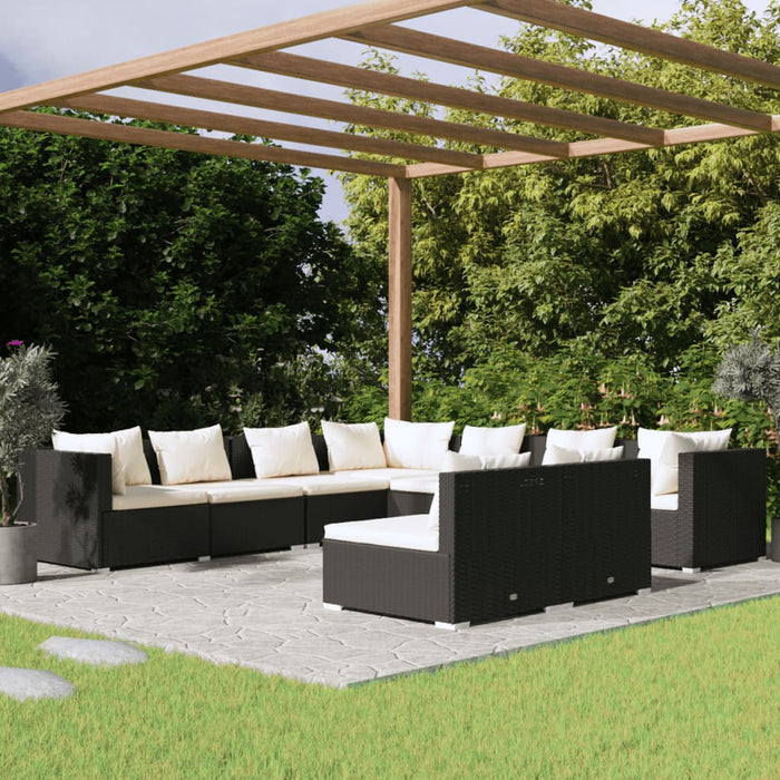 9-tlg. Garten-Lounge-Set mit Kissen Schwarz Poly Rattan