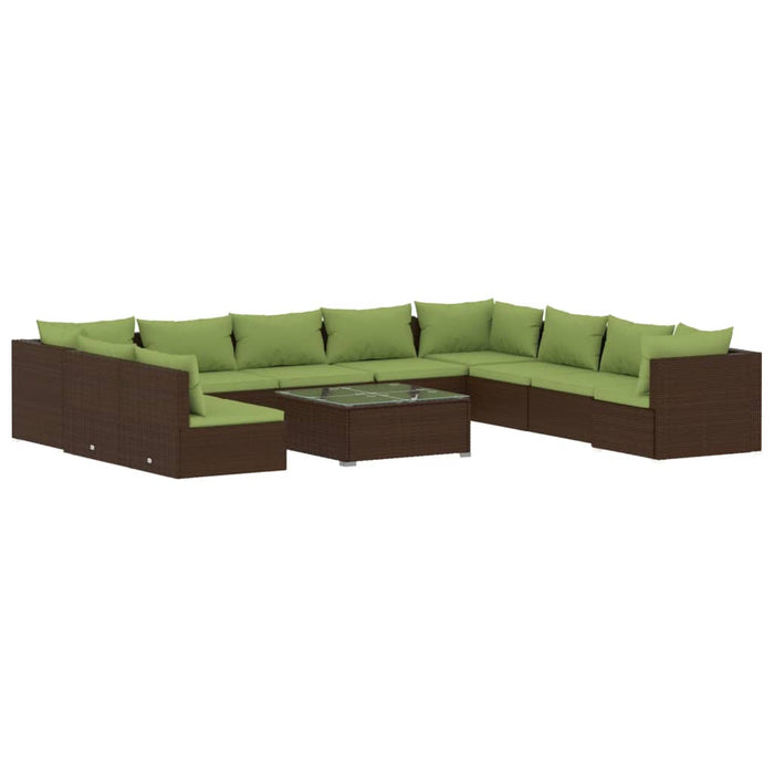 11-tlg. Garten-Lounge-Set mit Kissen Braun Poly Rattan