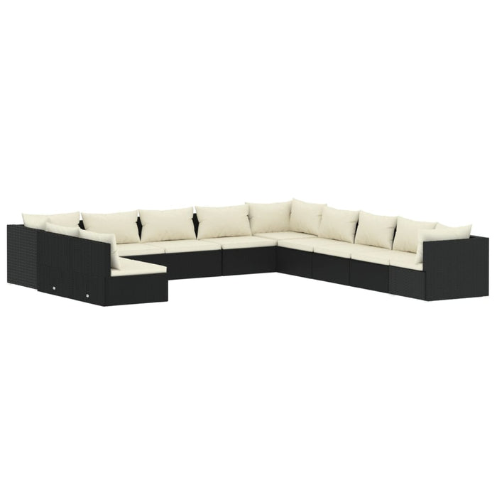11-tlg. Garten-Lounge-Set mit Kissen Schwarz Poly Rattan