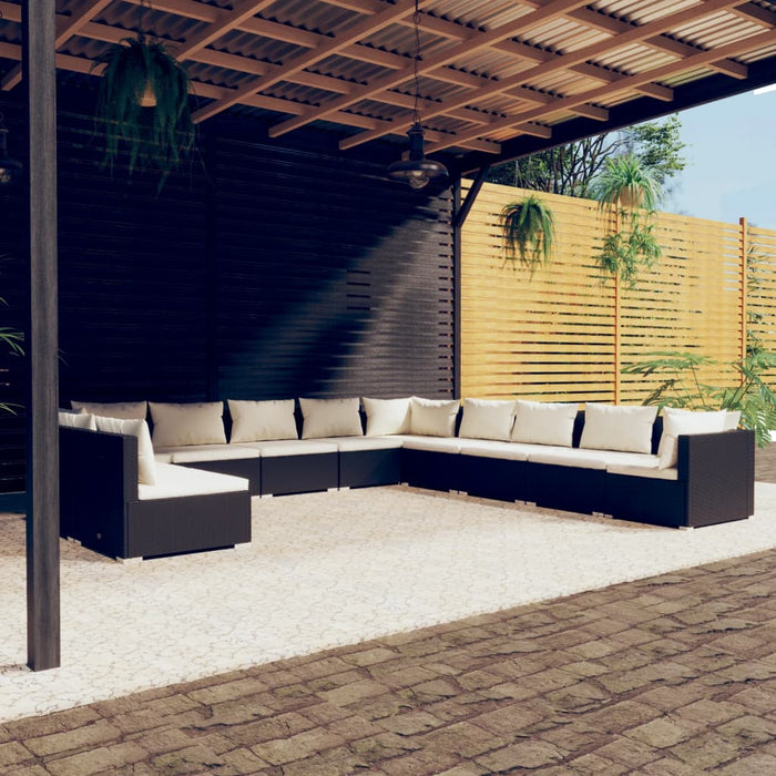 11-tlg. Garten-Lounge-Set mit Kissen Schwarz Poly Rattan