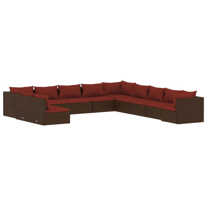11-tlg. Garten-Lounge-Set mit Kissen Braun Poly Rattan