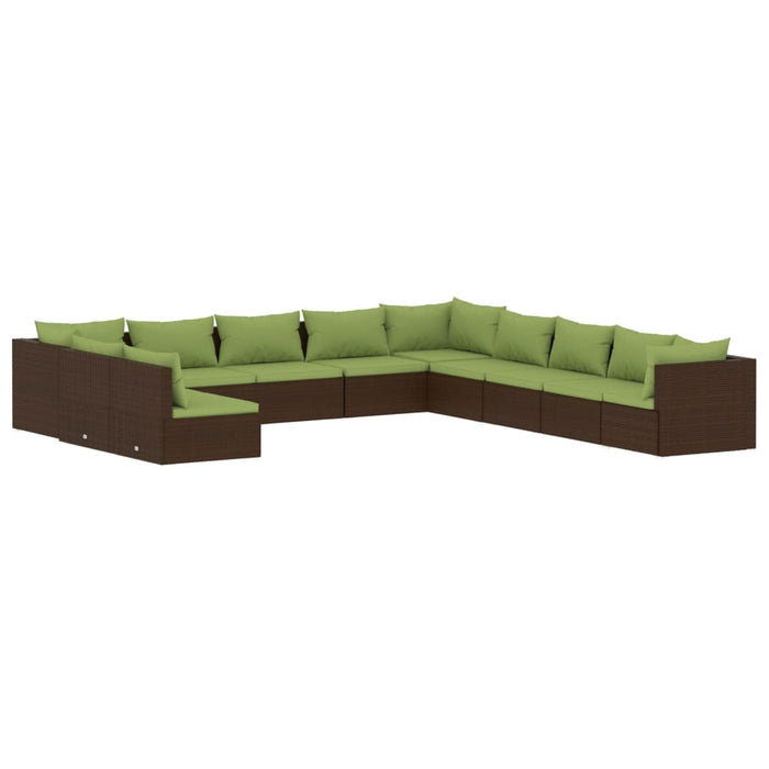 11-tlg. Garten-Lounge-Set mit Kissen Braun Poly Rattan