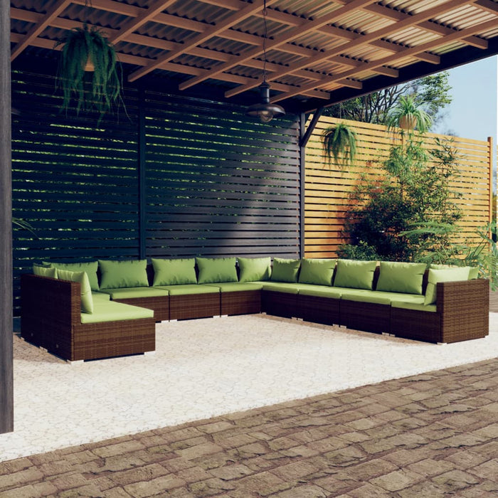 11-tlg. Garten-Lounge-Set mit Kissen Braun Poly Rattan