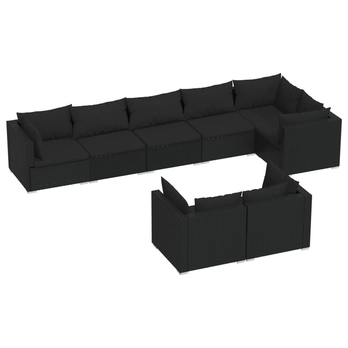 8-tlg. Garten-Lounge-Set mit Kissen Schwarz Poly Rattan