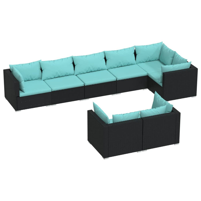 8-tlg. Garten-Lounge-Set mit Kissen Schwarz Poly Rattan