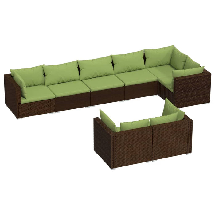 8-tlg. Garten-Lounge-Set mit Kissen Braun Poly Rattan