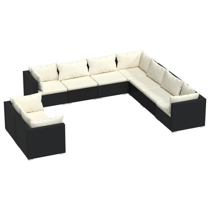 9-tlg. Garten-Lounge-Set mit Kissen Schwarz Poly Rattan