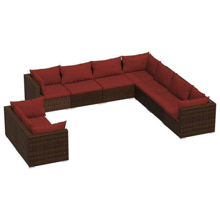 9-tlg. Garten-Lounge-Set mit Kissen Braun Poly Rattan