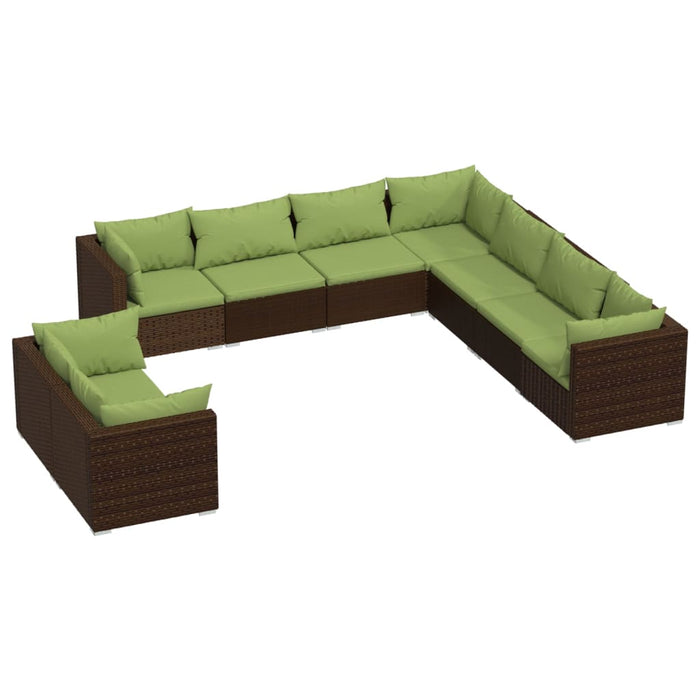 9-tlg. Garten-Lounge-Set mit Kissen Braun Poly Rattan