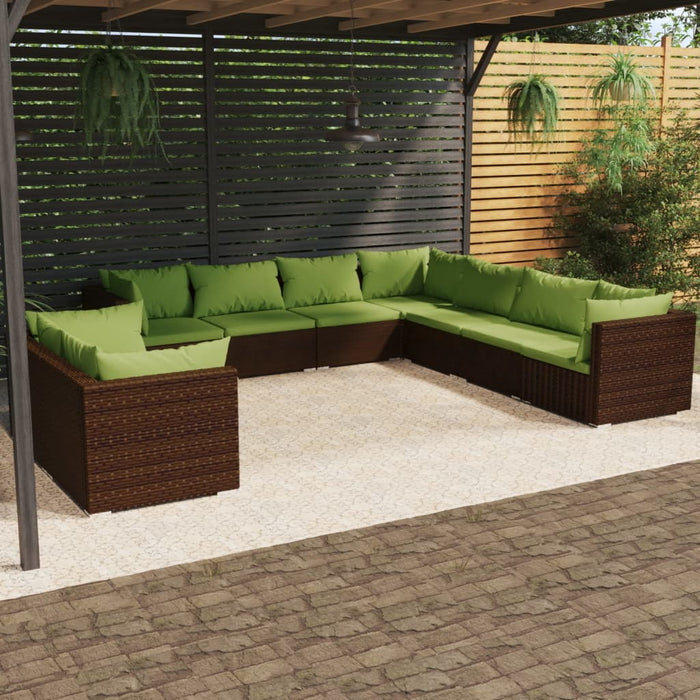 9-tlg. Garten-Lounge-Set mit Kissen Braun Poly Rattan