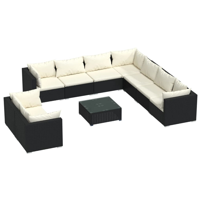 10-tlg. Garten-Lounge-Set mit Kissen Schwarz Poly Rattan