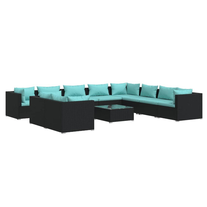11-tlg. Garten-Lounge-Set mit Kissen Schwarz Poly Rattan