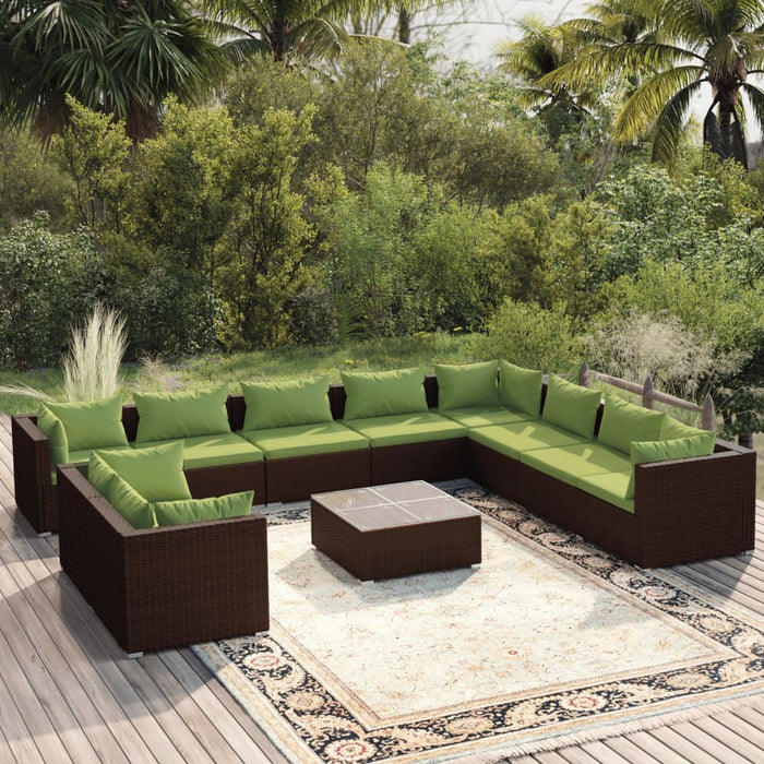 11-tlg. Garten-Lounge-Set mit Kissen Braun Poly Rattan