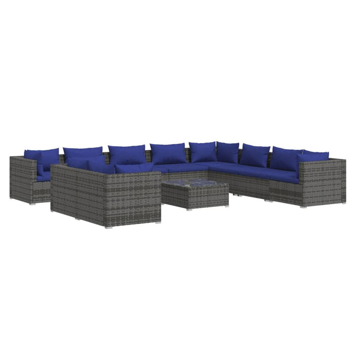 11-tlg. Garten-Lounge-Set mit Kissen Grau Poly Rattan