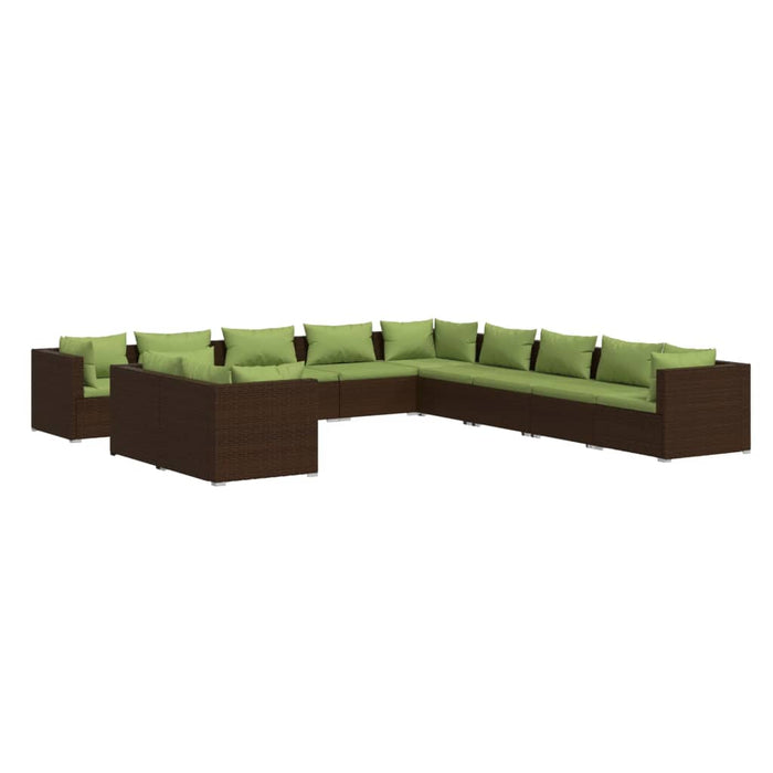 11-tlg. Garten-Lounge-Set mit Kissen Braun Poly Rattan