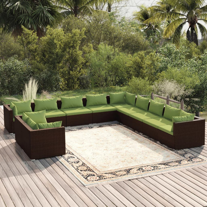11-tlg. Garten-Lounge-Set mit Kissen Braun Poly Rattan